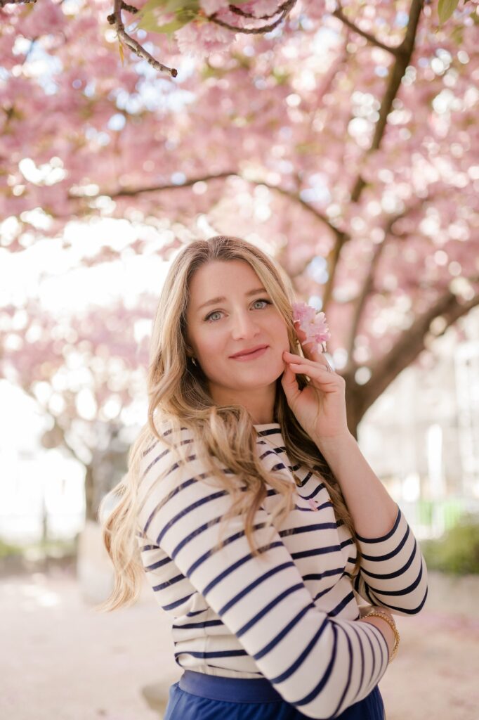 Solo Photo shoot in Paris under the Pink Cherry Blossoms in April