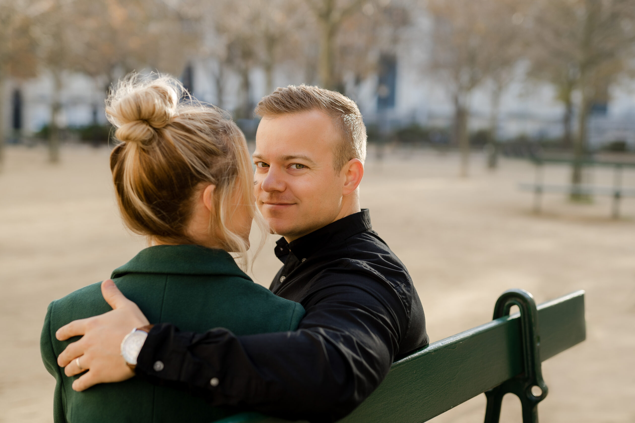 "Romantic couples portrait on Pont Neuf in Paris by photographer Katie Donnelly"