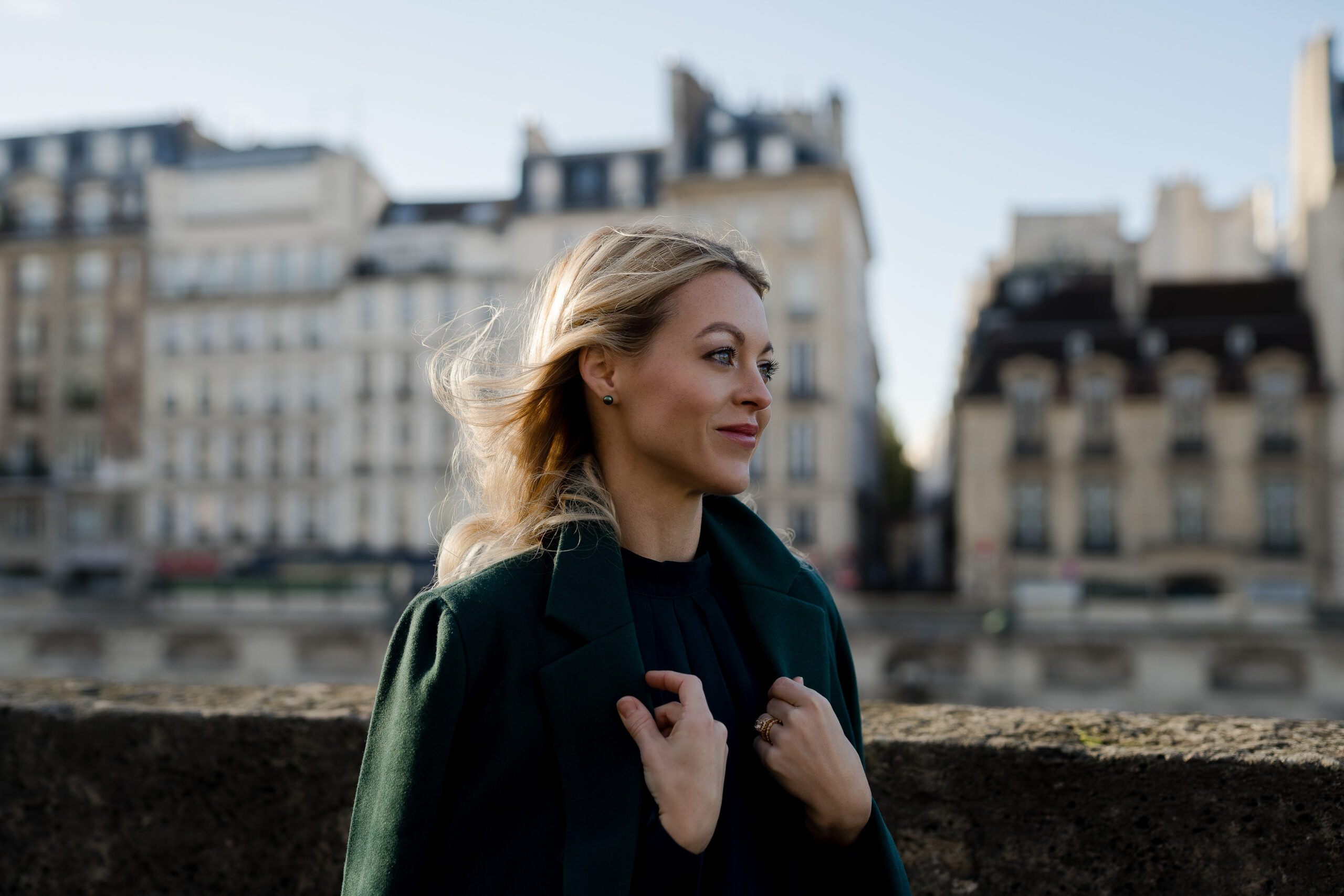 "Romantic couples portrait on Pont Neuf in Paris by photographer Katie Donnelly"