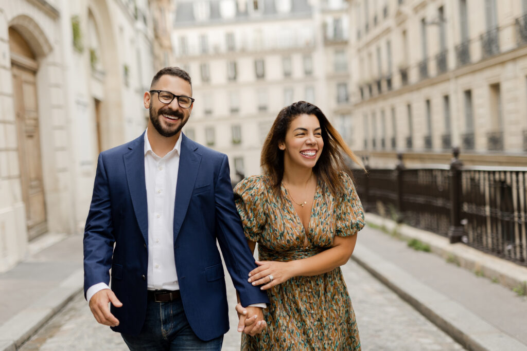 Couple walking together in Paris, captured by a Paris photographer