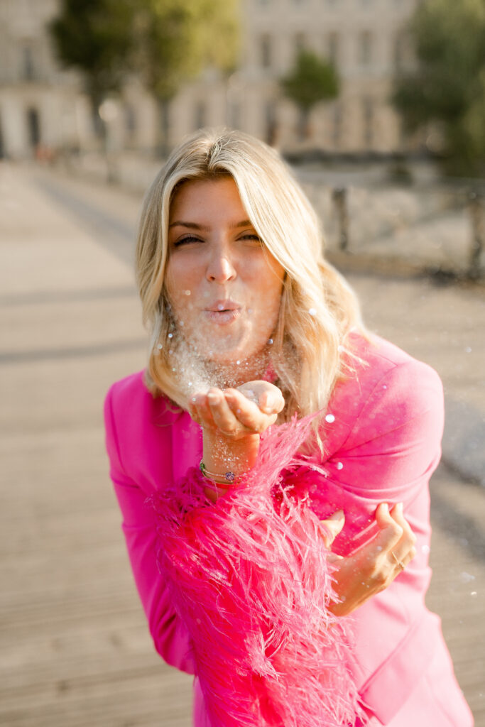 Timeless spring portrait in Paris, dressed in pink