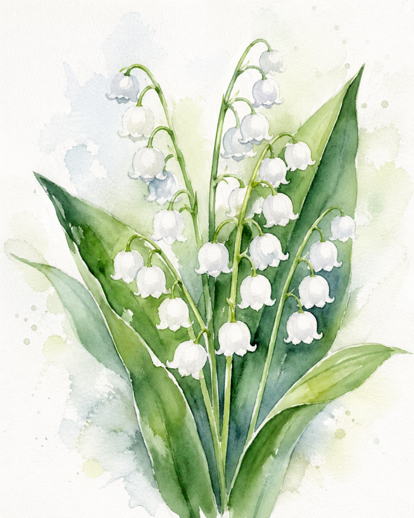 Watercolor image of lily of the valley flowers for May 1st La Fête du Muguet in Paris - Lily of the Valley Day