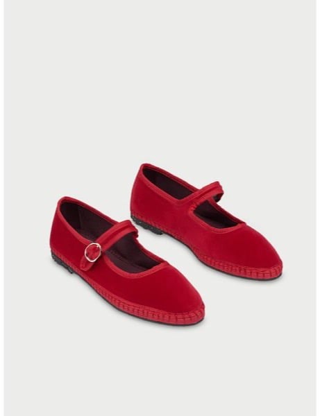 Flabelus Mellark red velvet Mary Jane flats, a Parisian favorite