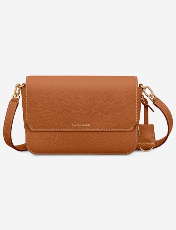 Maison de Sabré medium flap crossbody bag in pecan brown leather
